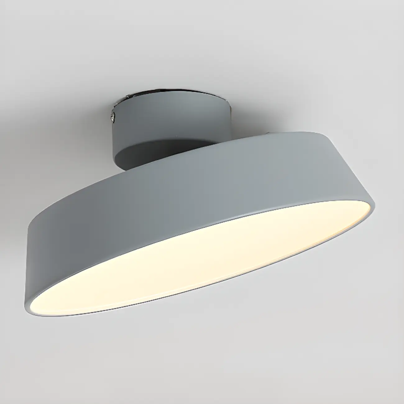 Modern Gray Drum Metal Semi Flush Ceiling Light 3-Gear Dimming Image - 12 | homeyfad