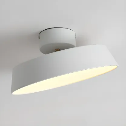 Modern Gray Drum Metal Semi Flush Ceiling Light 3-Gear Dimming Image - 14