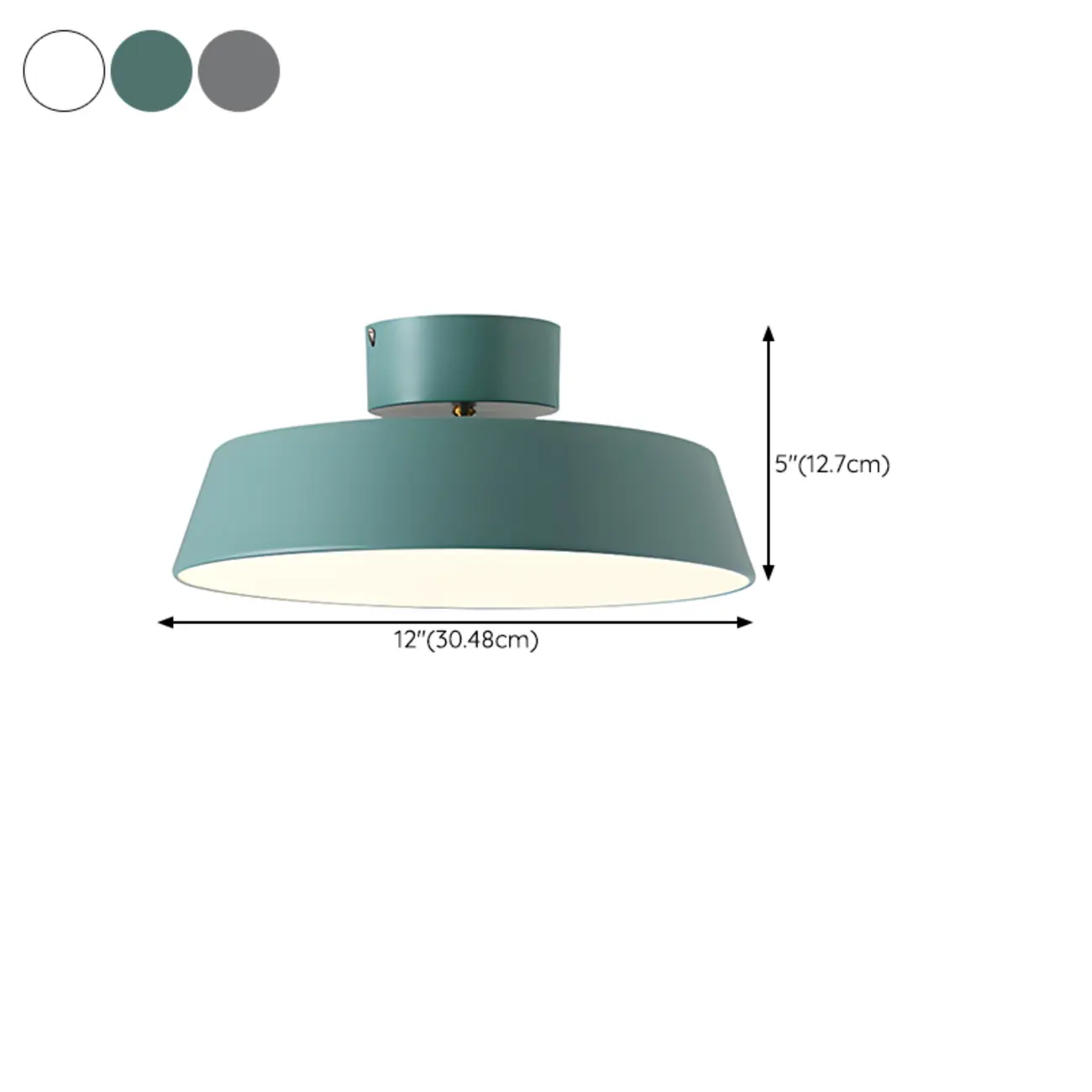 Modern Gray Drum Metal Semi Flush Ceiling Light 3-Gear Dimming #size