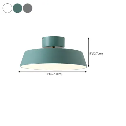 Modern Gray Drum Metal Semi Flush Ceiling Light 3-Gear Dimming #size