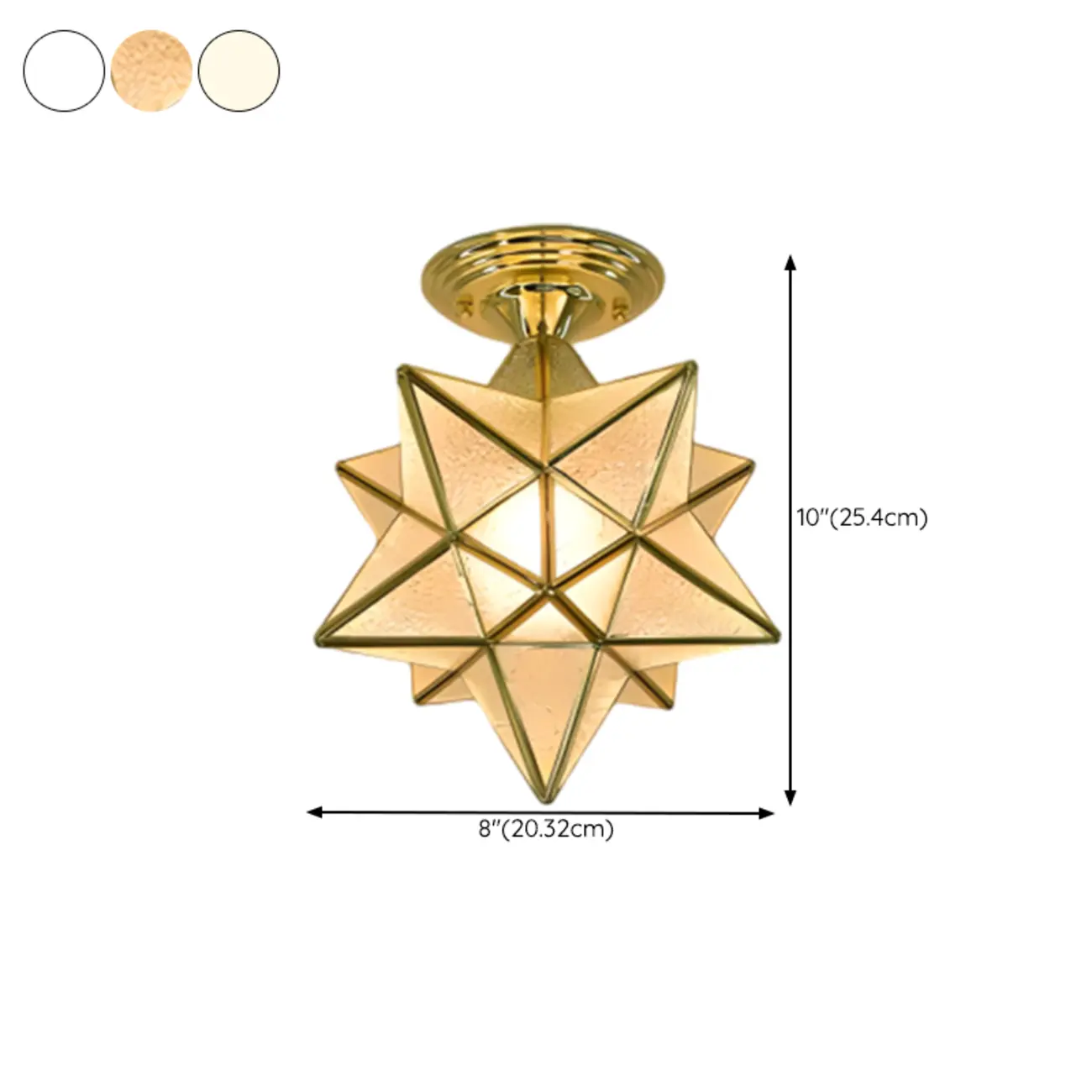Gold Star Glass Shade Metal Semi Flush Ceiling Light #size