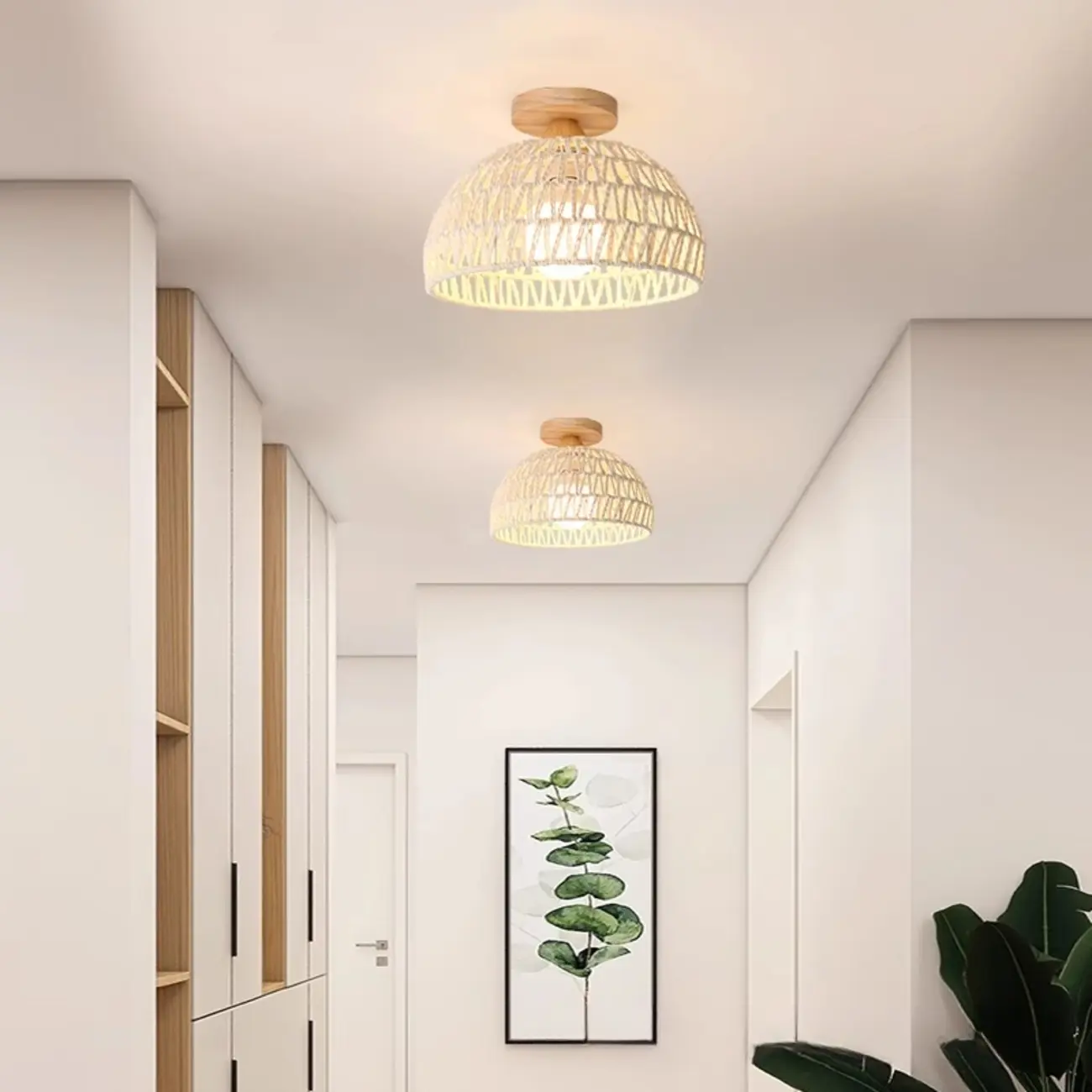Oriental White Semi-Flush Ceiling Light with Natural Finish | homeyfad