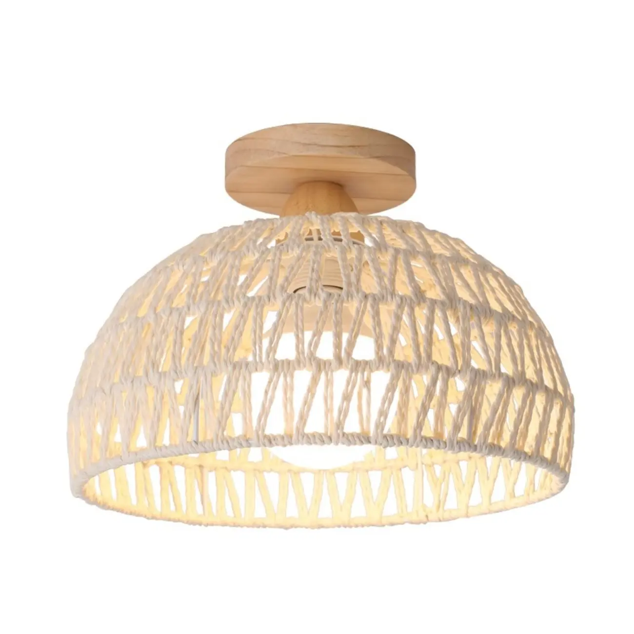 Oriental White Semi-Flush Ceiling Light with Natural Finish | homeyfad