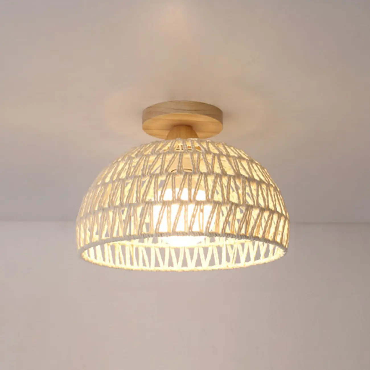 Oriental White Semi-Flush Ceiling Light with Natural Finish | homeyfad