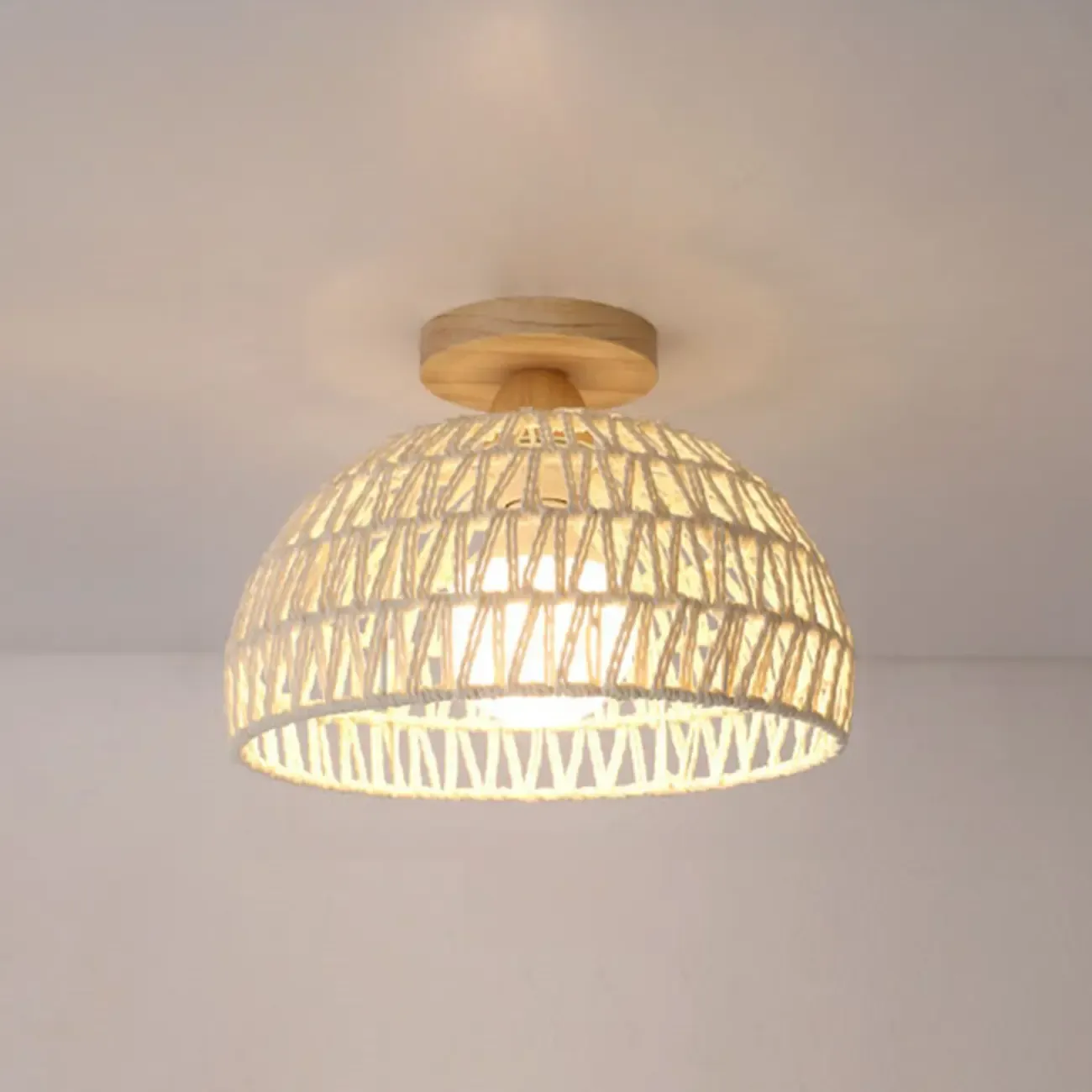 Oriental White Semi-Flush Ceiling Light with Natural Finish | HomeyFad
