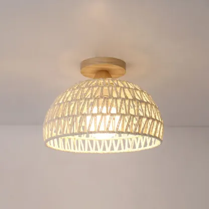 Oriental White Semi-Flush Ceiling Light with Natural Finish