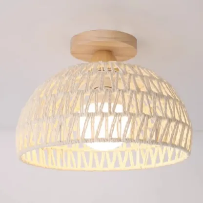 Oriental White Semi-Flush Ceiling Light with Natural Finish