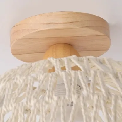 Oriental White Semi-Flush Ceiling Light with Natural Finish