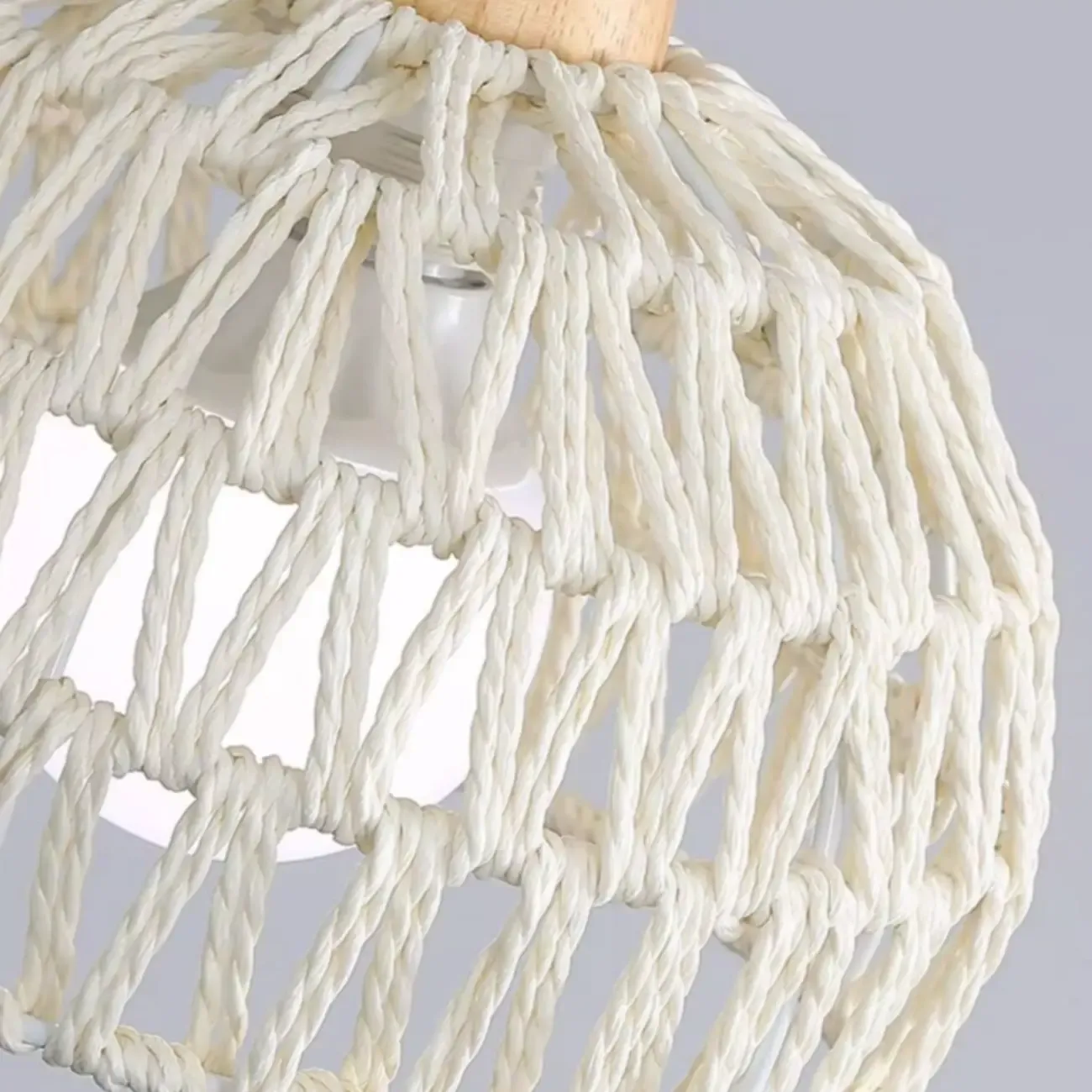 Oriental White Semi-Flush Ceiling Light with Natural Finish