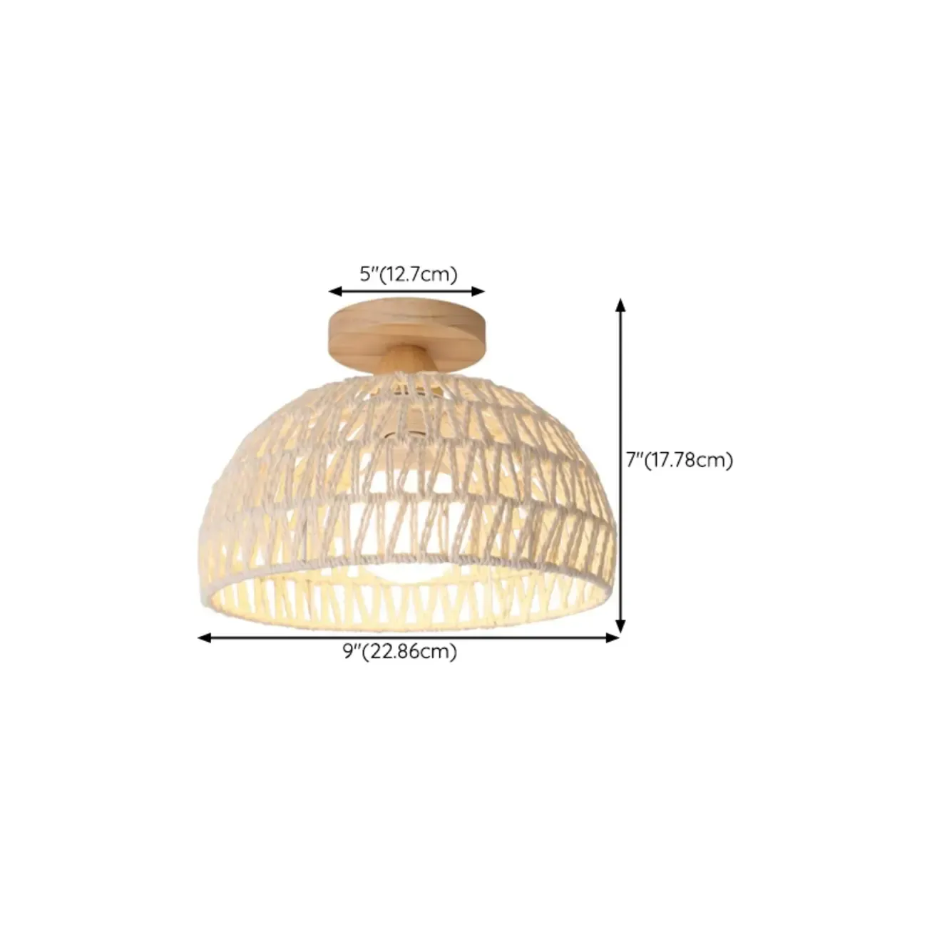 Oriental White Semi-Flush Ceiling Light with Natural Finish