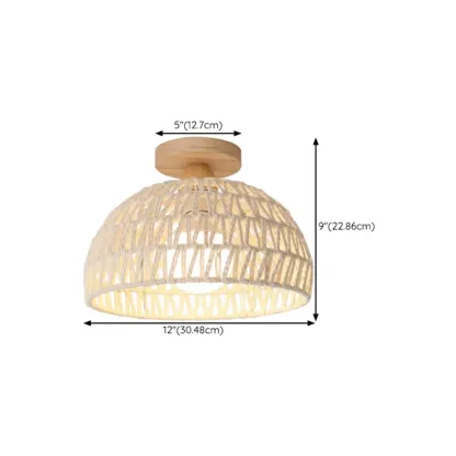 Oriental White Semi-Flush Ceiling Light with Natural Finish