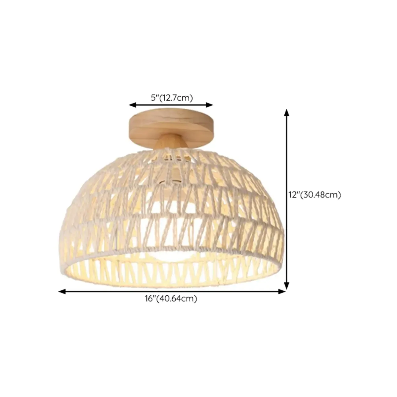 Oriental White Semi-Flush Ceiling Light with Natural Finish