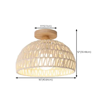 Oriental White Semi-Flush Ceiling Light with Natural Finish