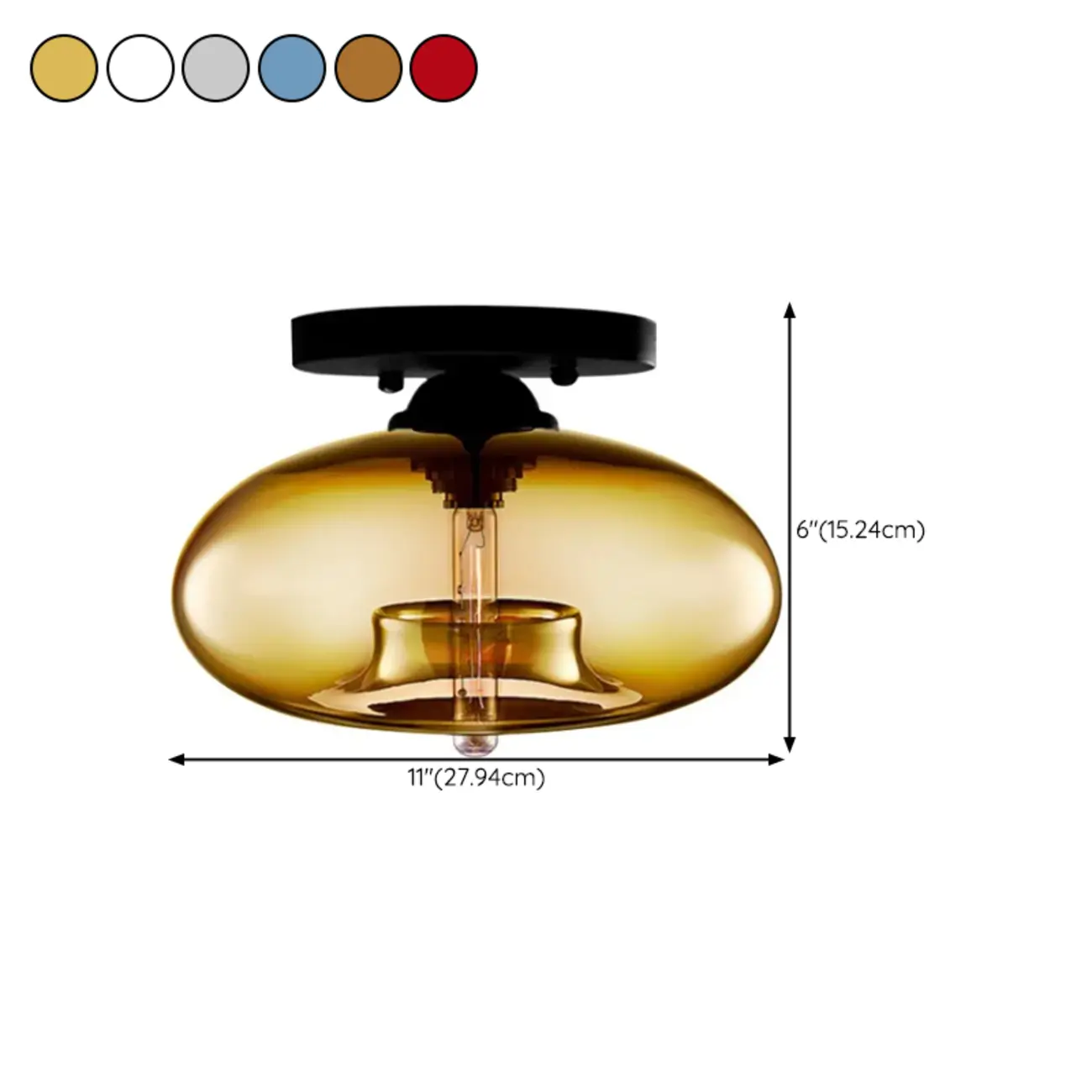 Clear Glass Drum Shade Industrial Semi Flush Mount Light #size