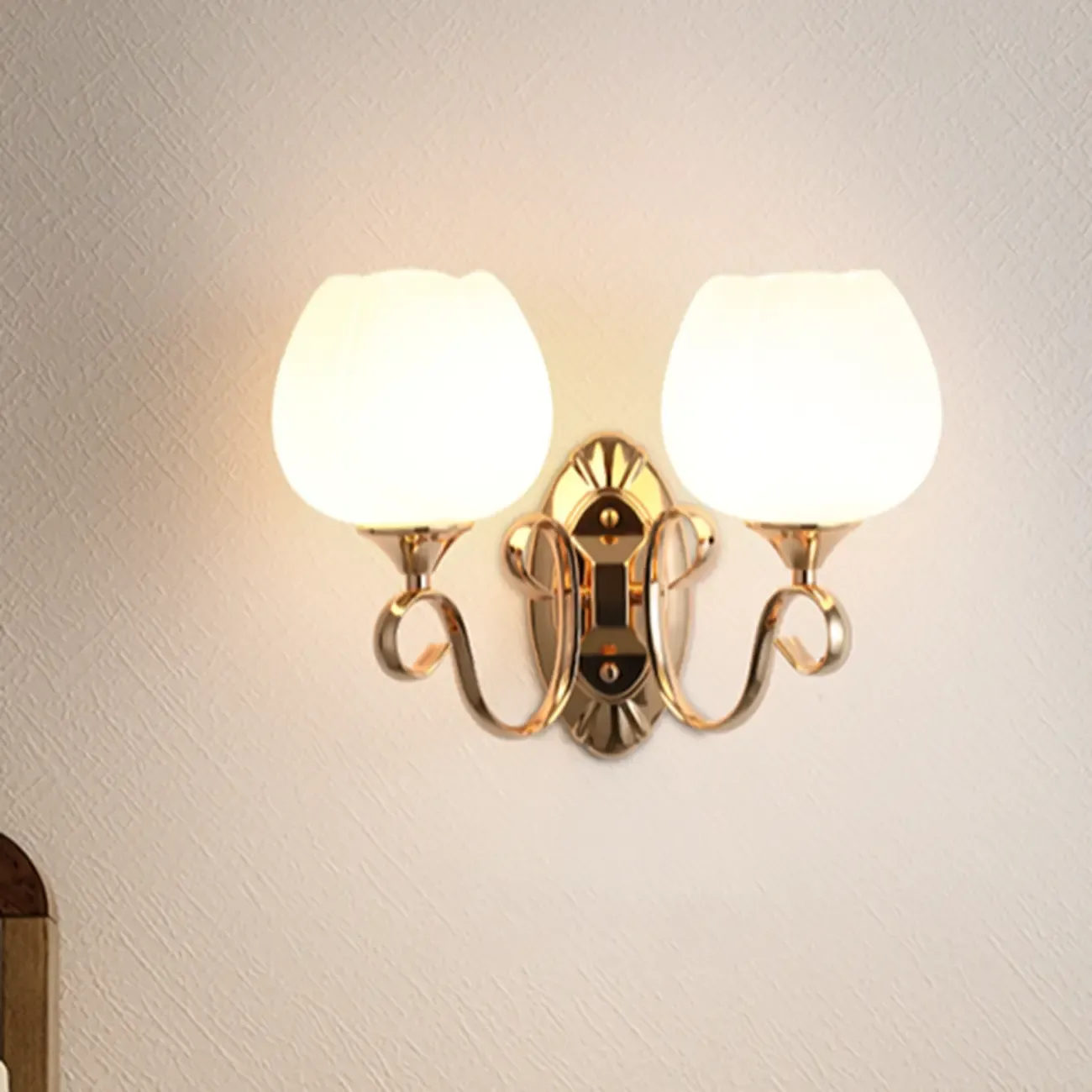 Modern Vintage Cast Iron Wall Light with Glass Shades Image - 4