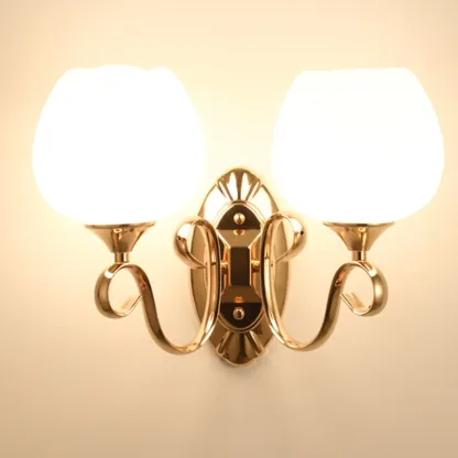 Modern Vintage Cast Iron Wall Light with Glass Shades Image - 2