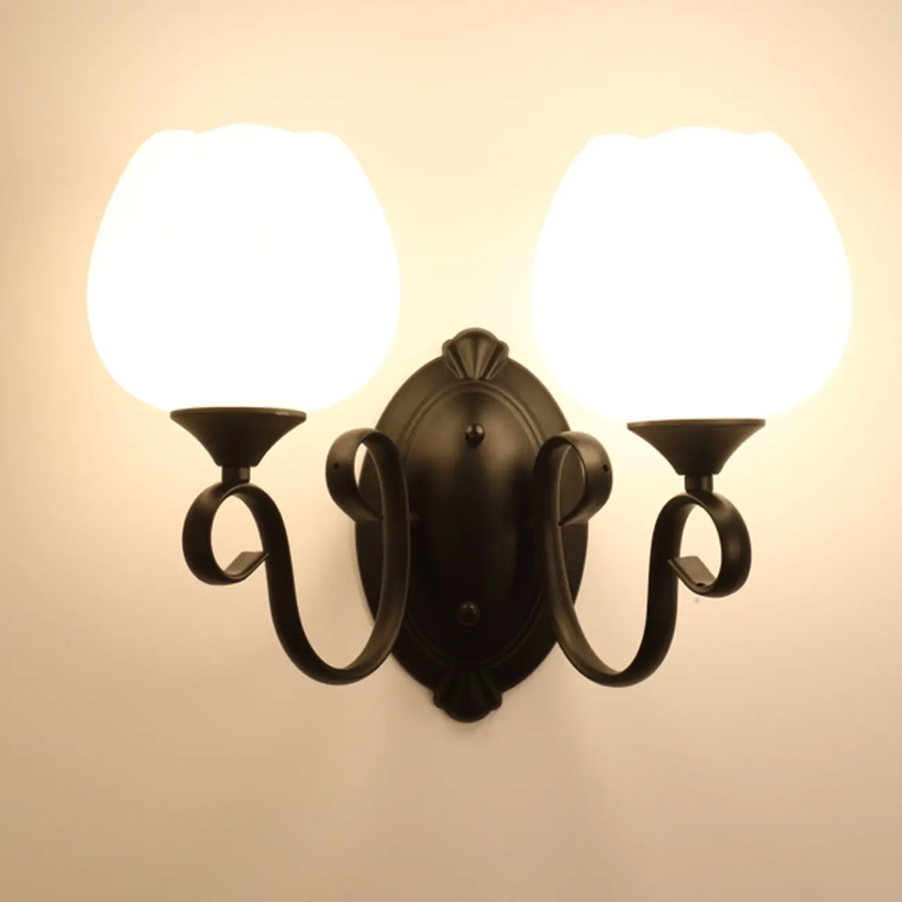 Modern Vintage Cast Iron Wall Light with Glass Shades Image - 3 | homeyfad