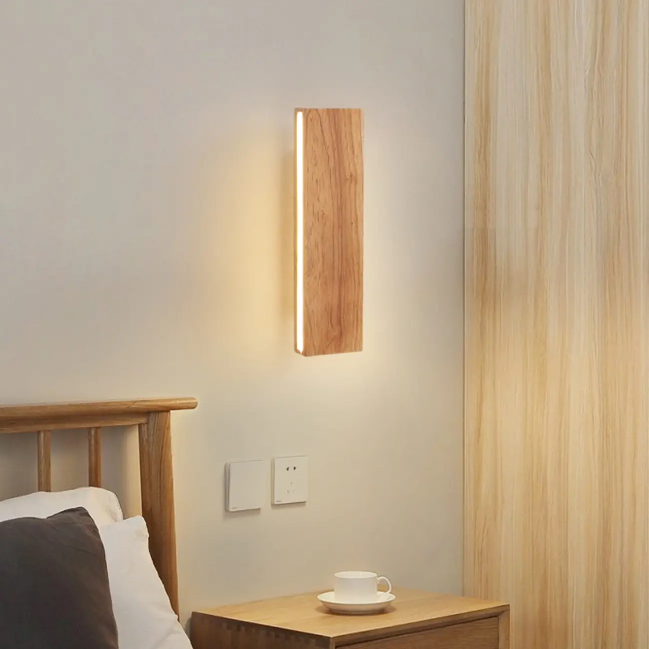 Modern Wood Wall Light with Polymer Shade for Living Room Image - 1 | homeyfad