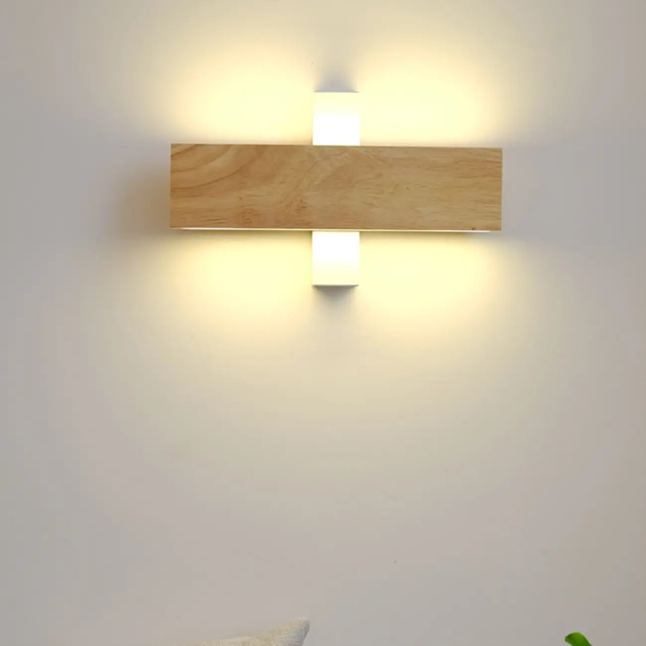 Modern Wood Wall Light with Polymer Shade for Living Room Image - 3 | homeyfad