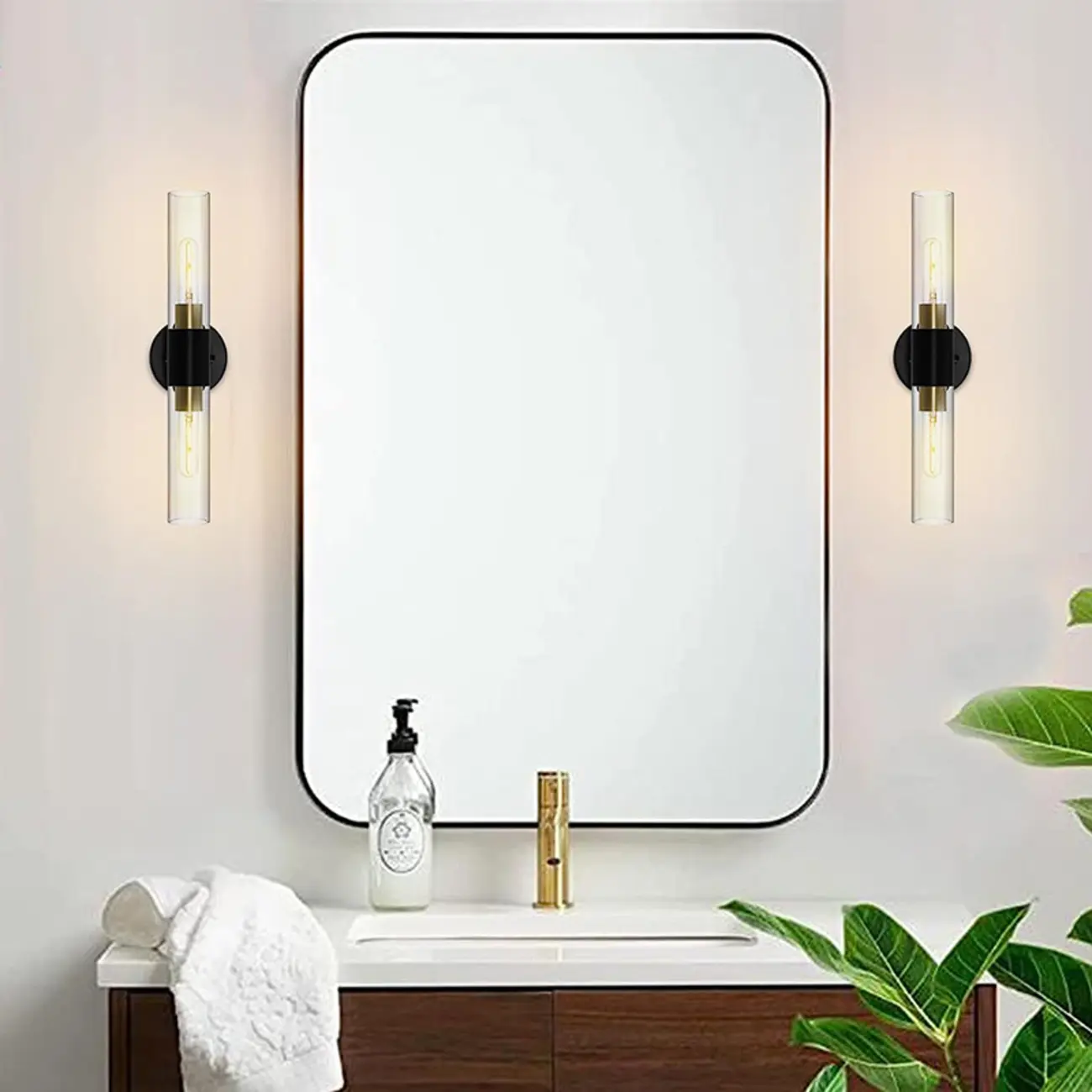 Modern Up Down Cylinder Clear Glass Bathroom Vanity Light Image - 1 | homeyfad