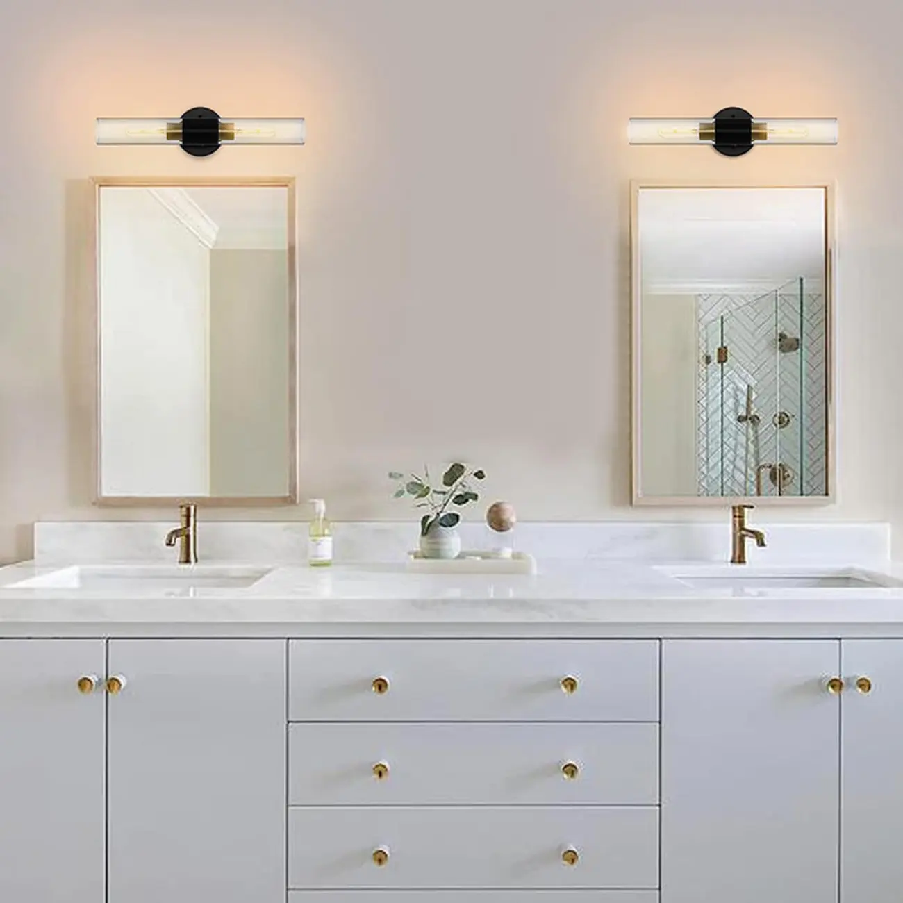 Modern Up Down Cylinder Clear Glass Bathroom Vanity Light Image - 2 | homeyfad