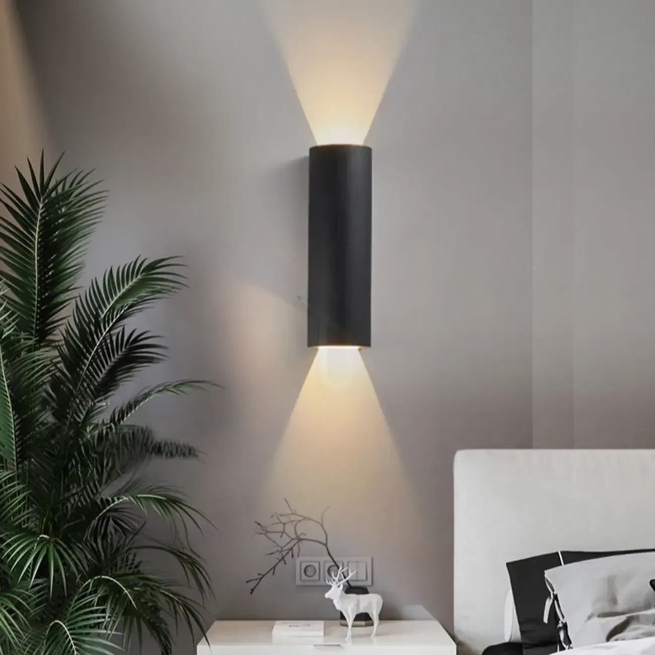 Modern Cylinder Metal Wall Sconce with Clear Up Down Shade Image - 3