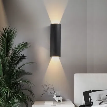 Modern Cylinder Metal Wall Sconce with Clear Up Down Shade Image - 3