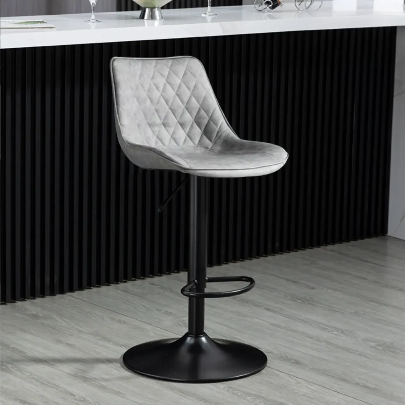 Armless Faux Leather Swivel Adjustable Bar Stools Image - 1