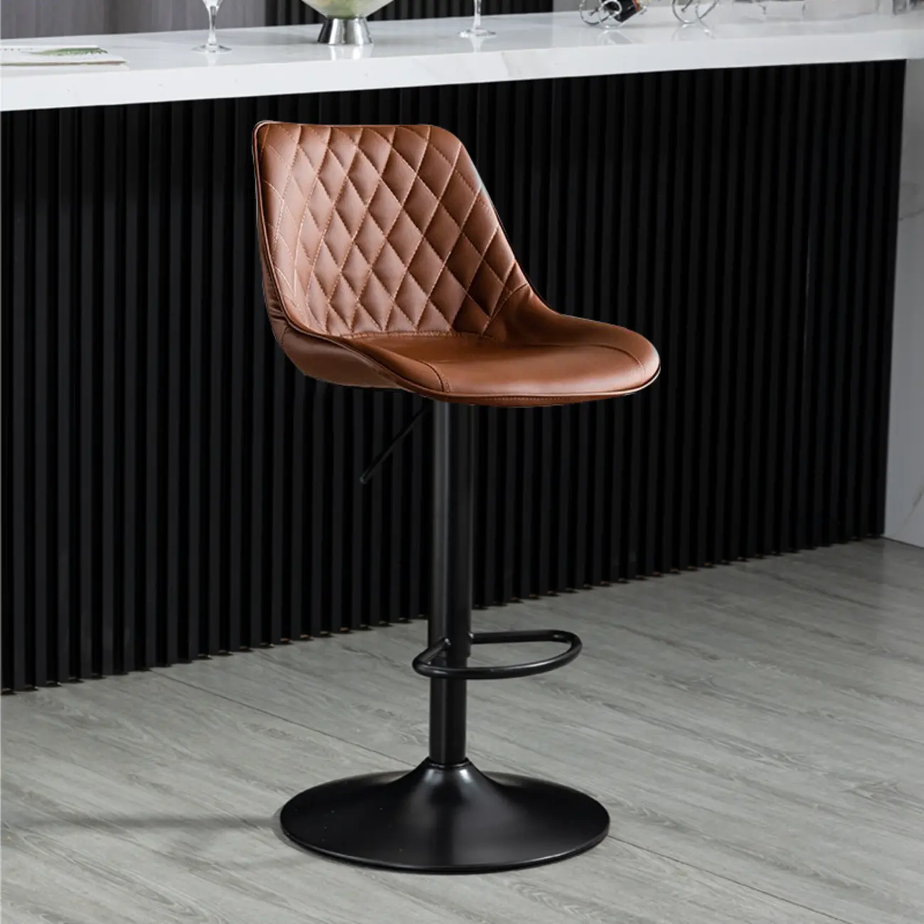 Armless Faux Leather Swivel Adjustable Bar Stools Image - 2 | homeyfad