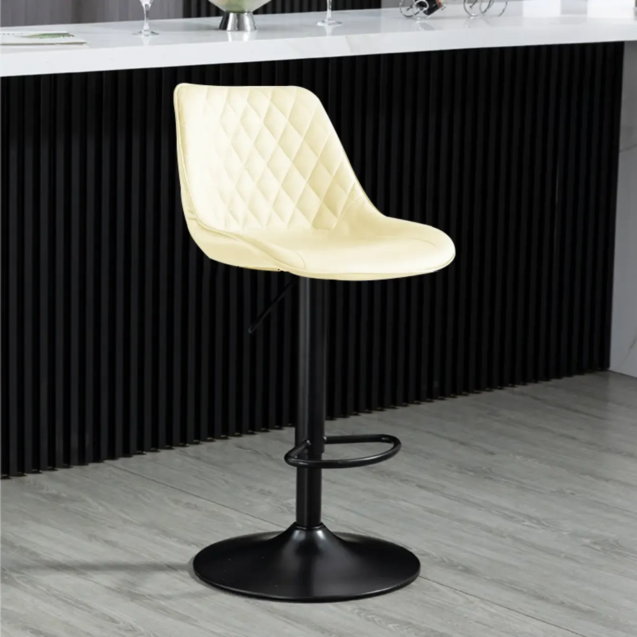 Armless Faux Leather Swivel Adjustable Bar Stools Image - 4