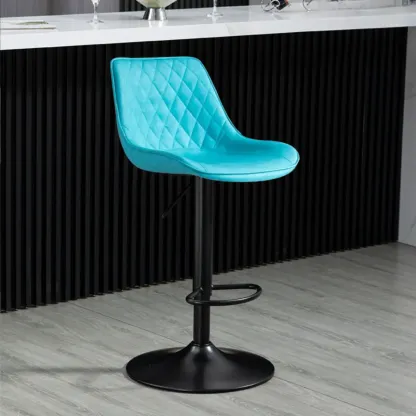 Armless Faux Leather Swivel Adjustable Bar Stools Image - 6