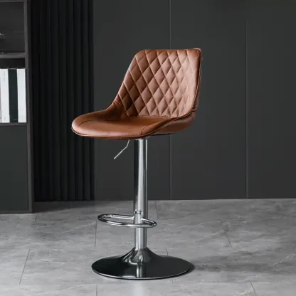 Armless Faux Leather Swivel Adjustable Bar Stools Image - 8