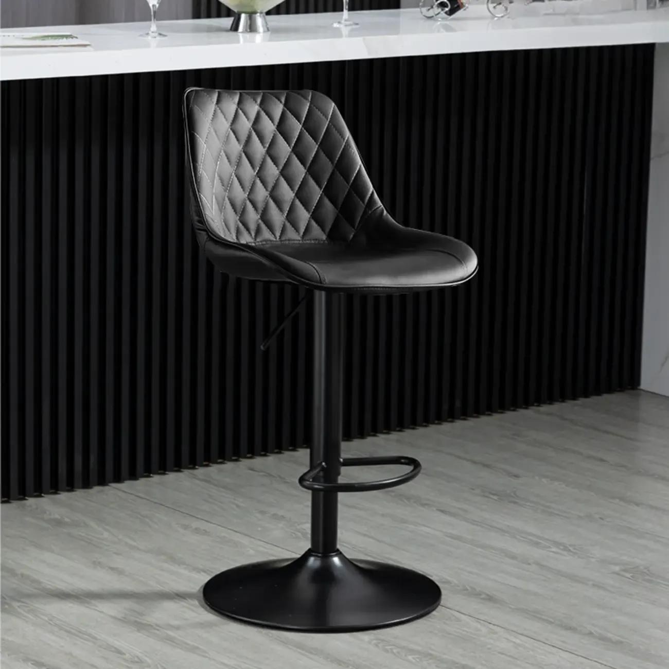 Armless Faux Leather Swivel Adjustable Bar Stools Image - 3