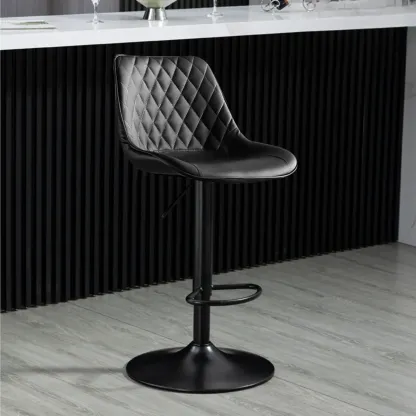 Armless Faux Leather Swivel Adjustable Bar Stools Image - 3