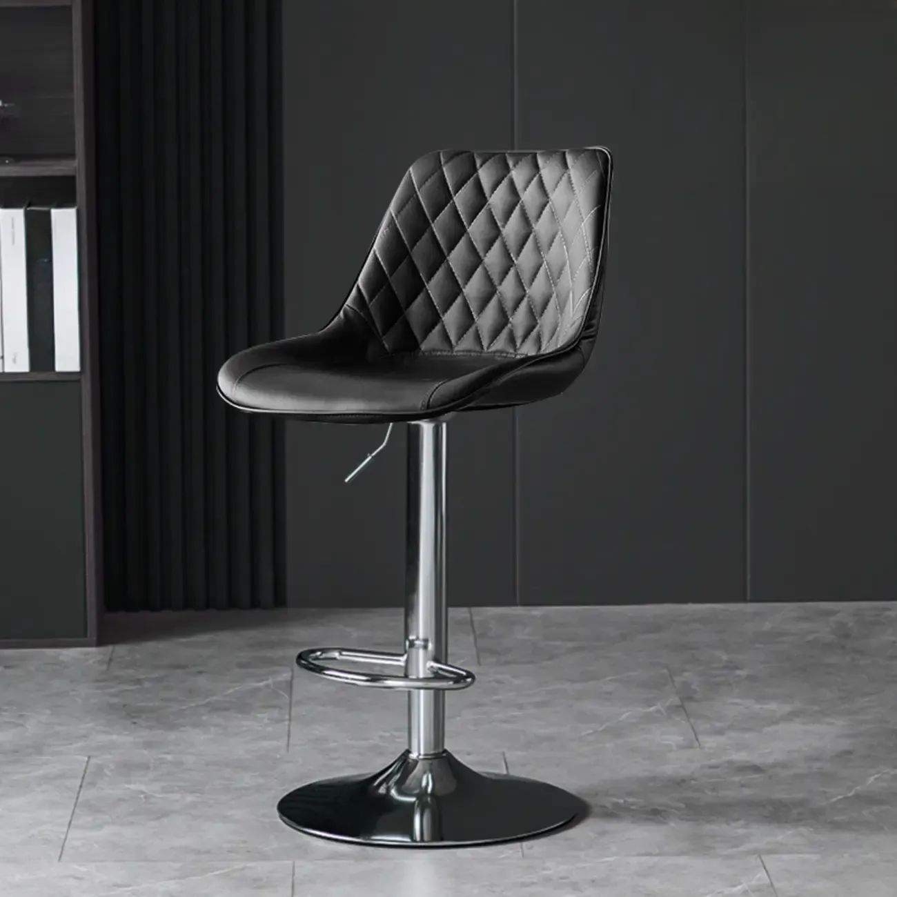 Armless Faux Leather Swivel Adjustable Bar Stools Image - 9