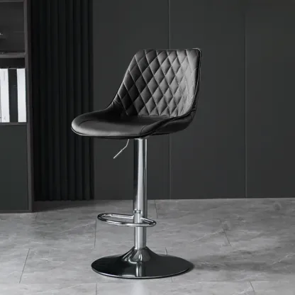 Armless Faux Leather Swivel Adjustable Bar Stools Image - 9