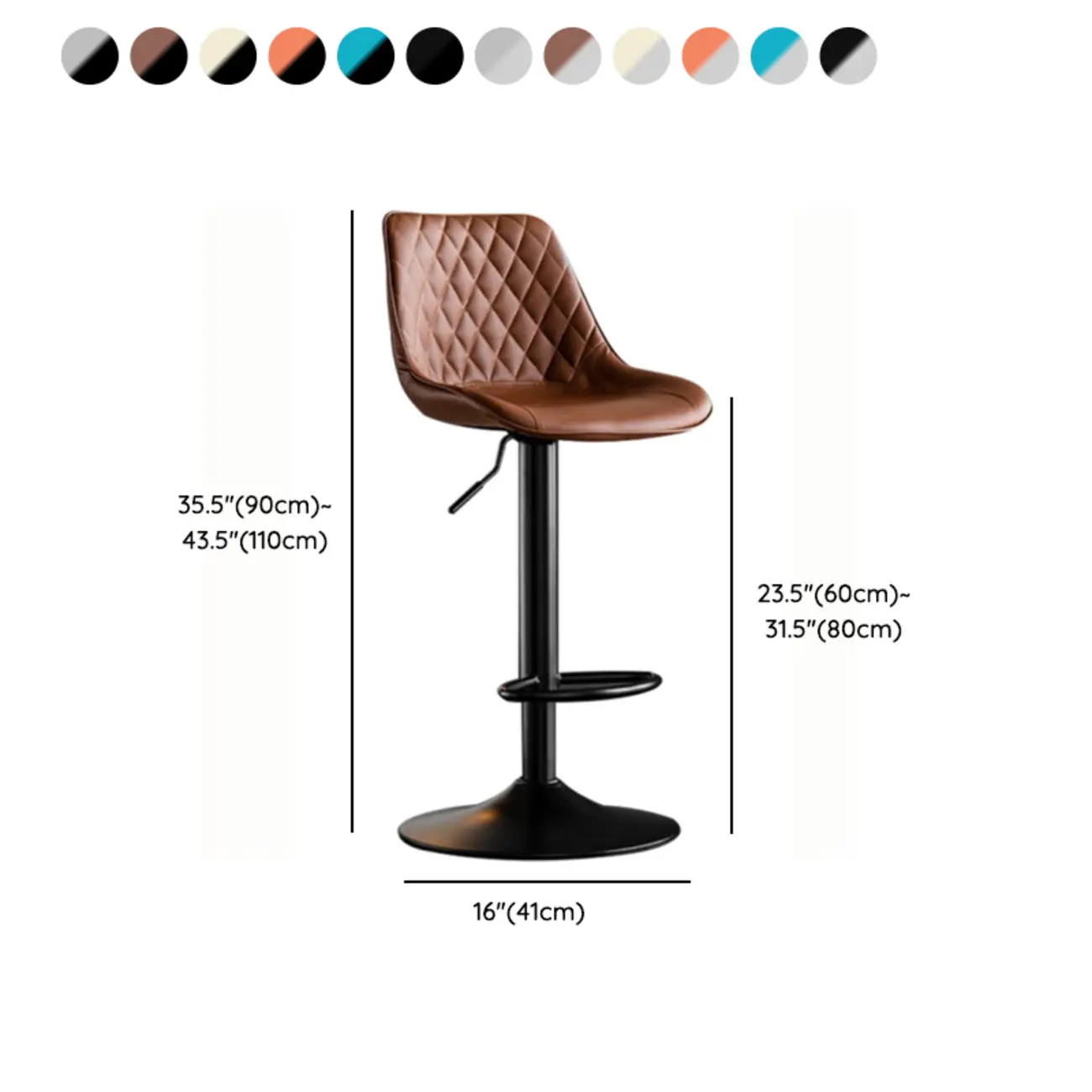 Armless Faux Leather Swivel Adjustable Bar Stools #size