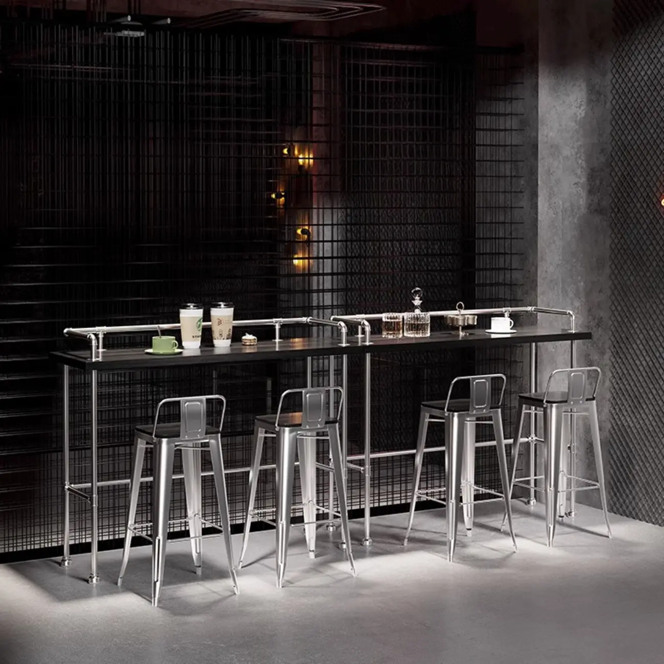 Old School Coal Hardwood Pub Table with Foot Support Image - 3 | homeyfad