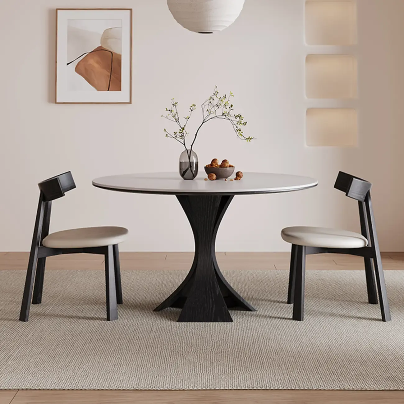 Modern Simple Black Wood Round Dining Table Image - 1