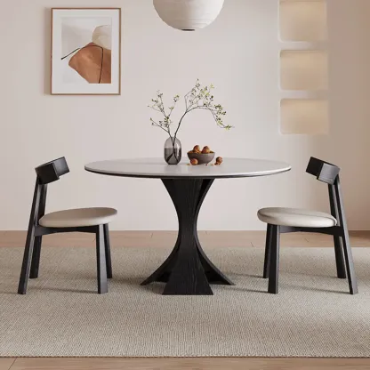 Modern Simple Black Wood Round Dining Table Image - 1