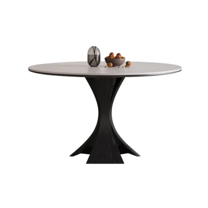 Modern Simple Black Wood Round Dining Table Image - 2