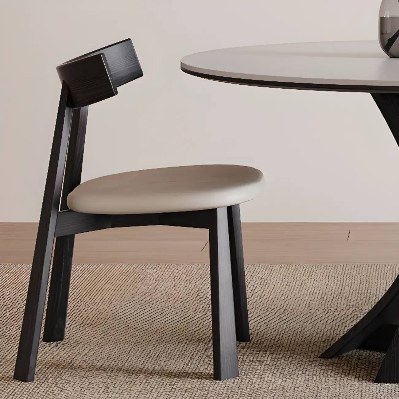Modern Simple Black Wood Round Dining Table Image - 3