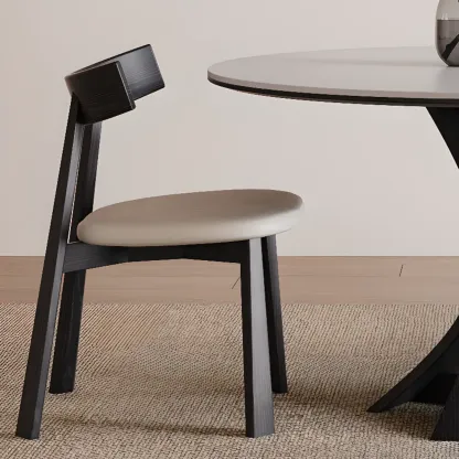 Modern Simple Black Wood Round Dining Table Image - 3