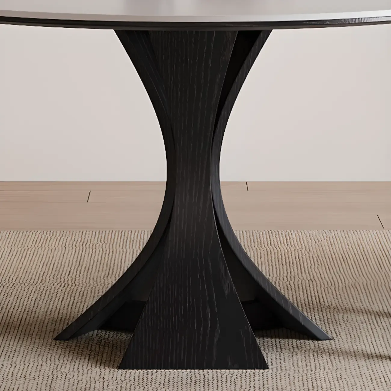 Modern Simple Black Wood Round Dining Table Image - 4