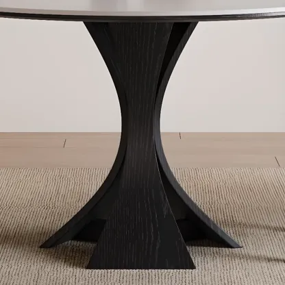 Modern Simple Black Wood Round Dining Table Image - 4