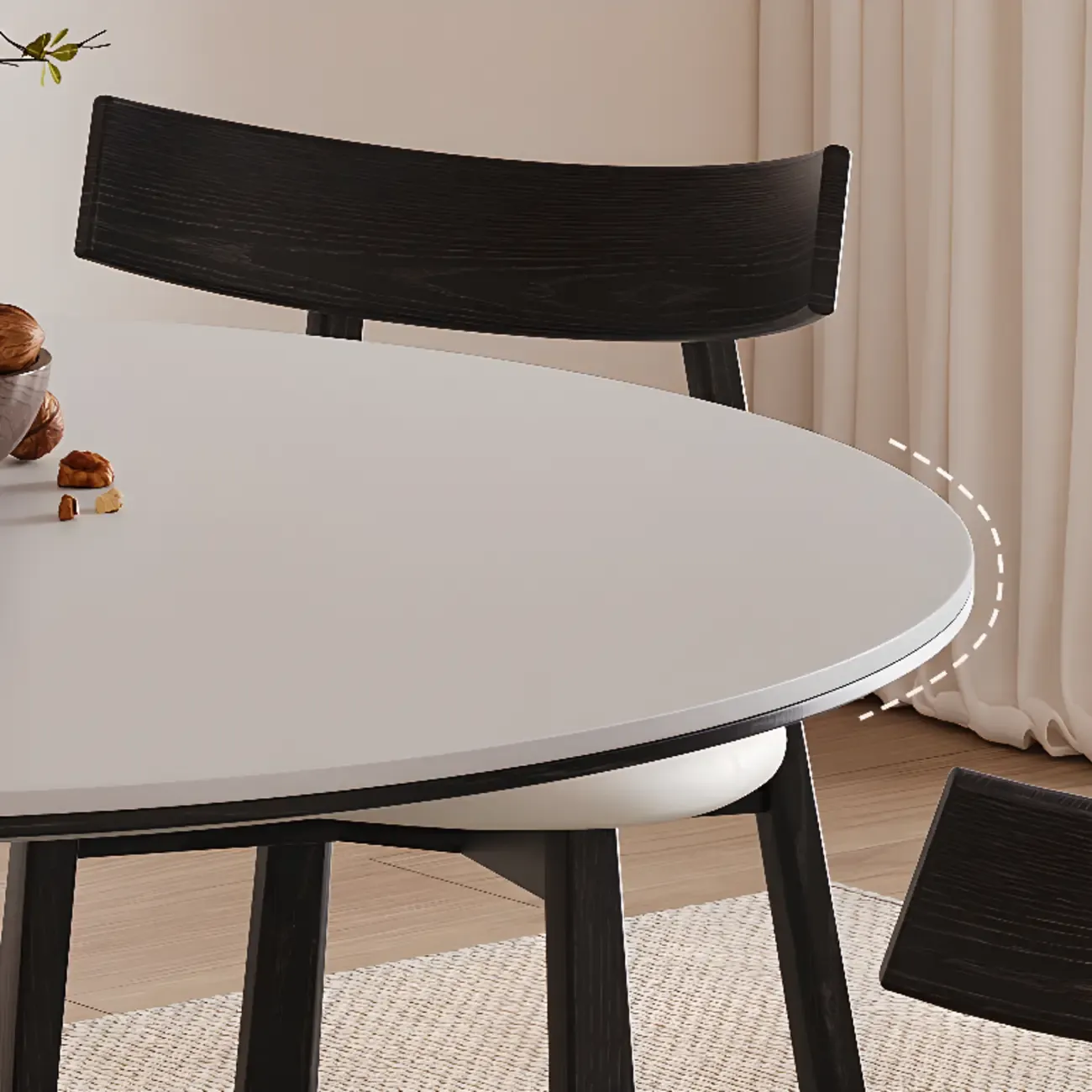 Modern Simple Black Wood Round Dining Table Image - 5