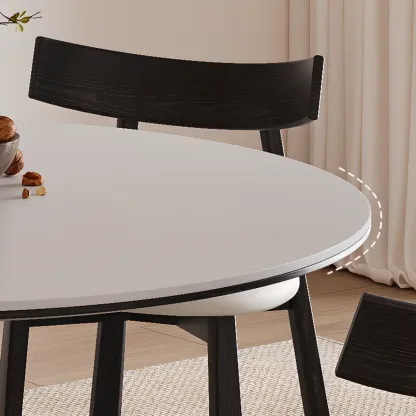 Modern Simple Black Wood Round Dining Table Image - 5