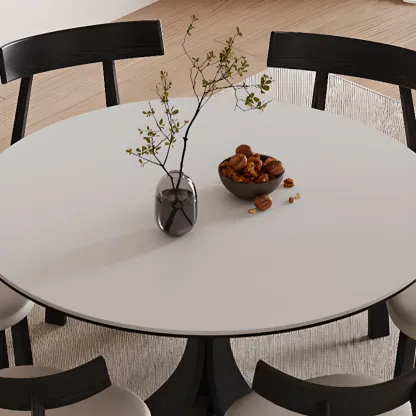 Modern Simple Black Wood Round Dining Table Image - 7