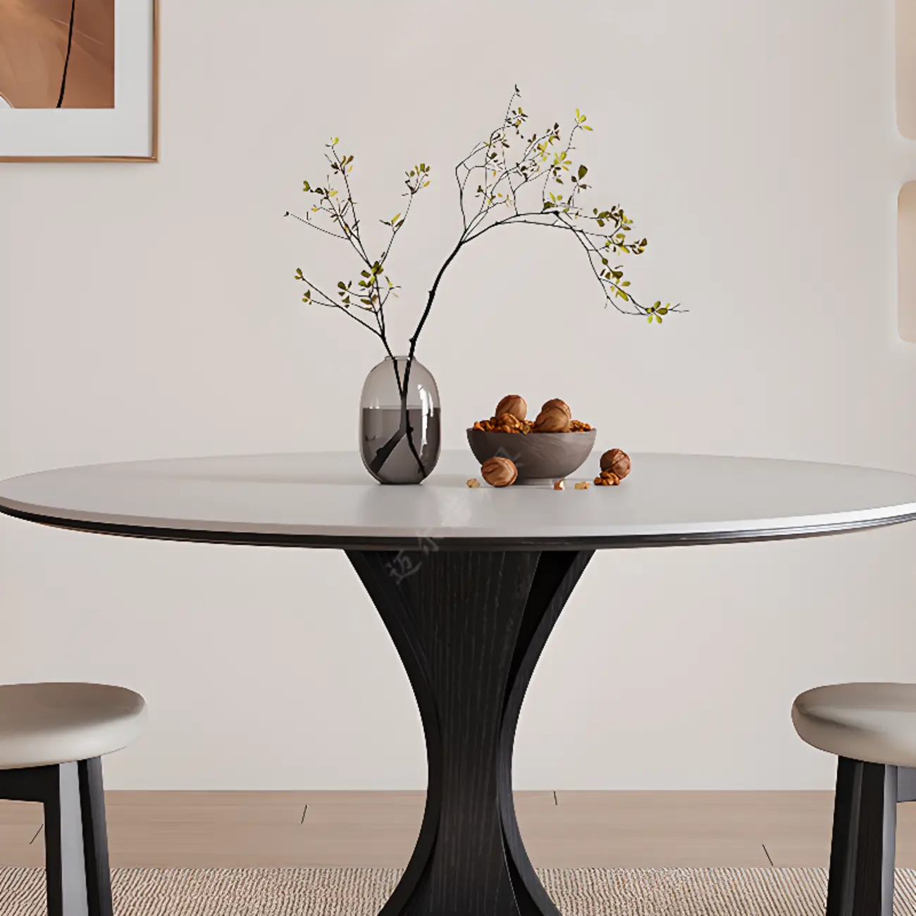 Modern Simple Black Wood Round Dining Table Image - 8 | homeyfad