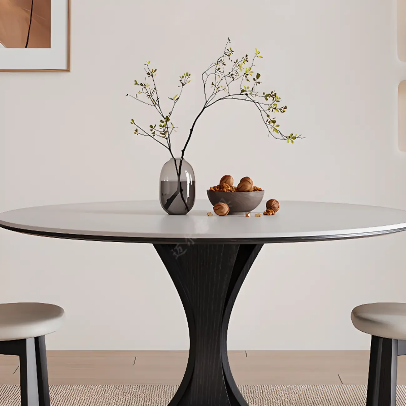 Modern Simple Black Wood Round Dining Table Image - 8